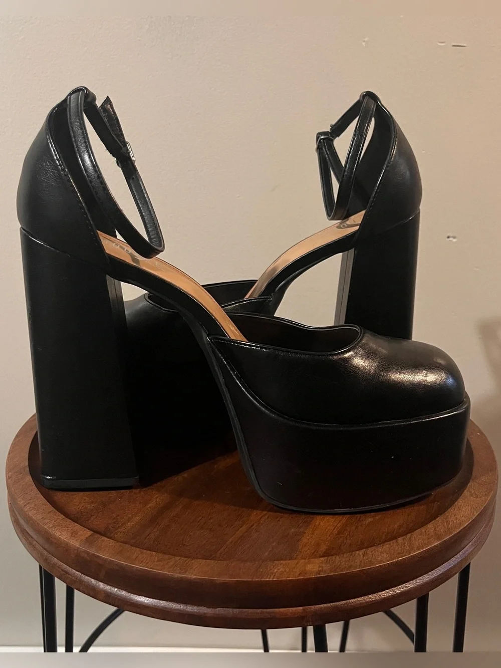 Rouge! Black Platform Ankle-Strap Pumps Worn Once